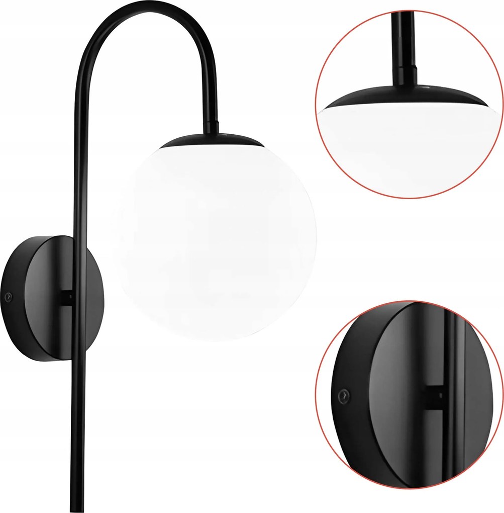 Loft Fali Lámpa Fekete Fehér Fali Kar Fekete G090 Tejüveg Búra E27