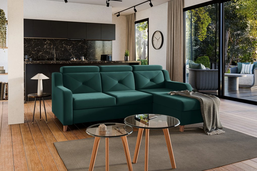 Laksaro sarokkanapé ágyfunkcióval jobb oldali - zöld Trinity 28 bársony