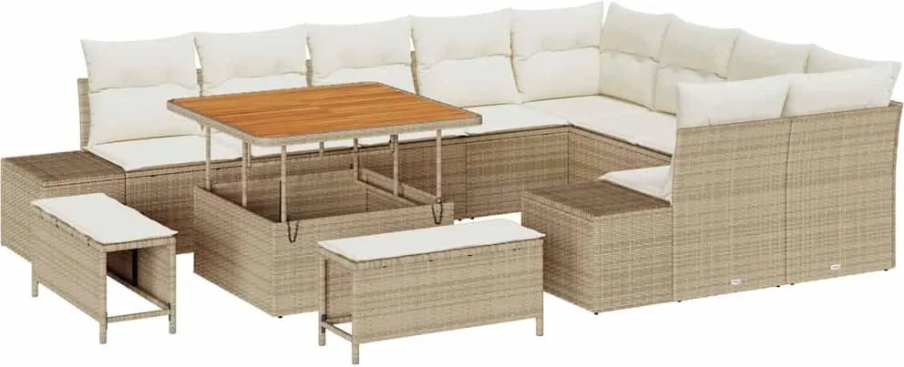 vidaXL Kerti Kanapé Szett párnával tárolóval 12 pcs Bézs Poli rattan
