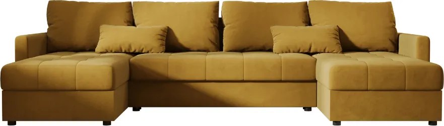Ággyá alakítható U alakú ülőgarnitúra VENORIA 285x146 cm, mustár + 2 párnácska AJÁNDÉKBA