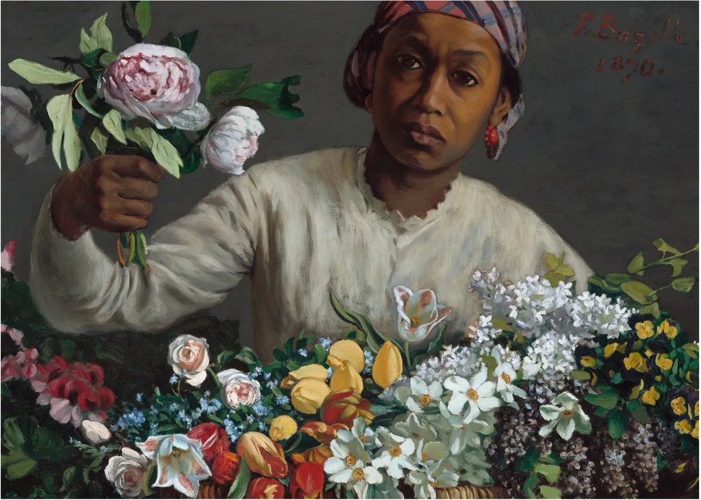Kép - Frédéric Bazille, Young Woman with Peonies, reprodukciók (70x50 cm)