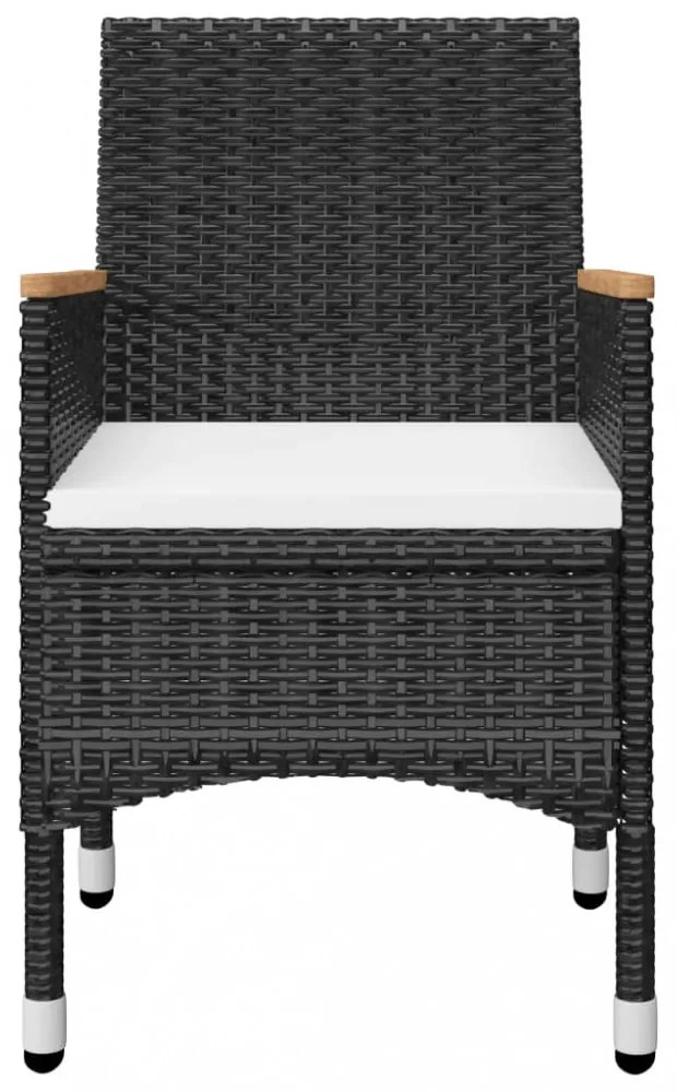 3 részes fekete polyrattan és akácfa bisztrószett
