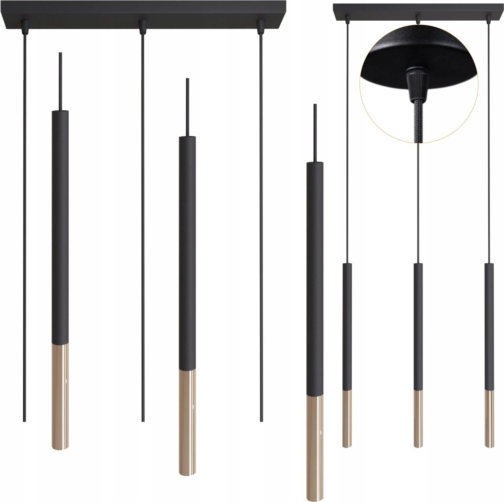 Függőlámpa Tuba mennyezeti Zwis fém fekete-arany 3xG9 Led 10W