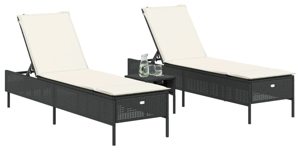 2 db fekete polyrattan napozóágy párnával