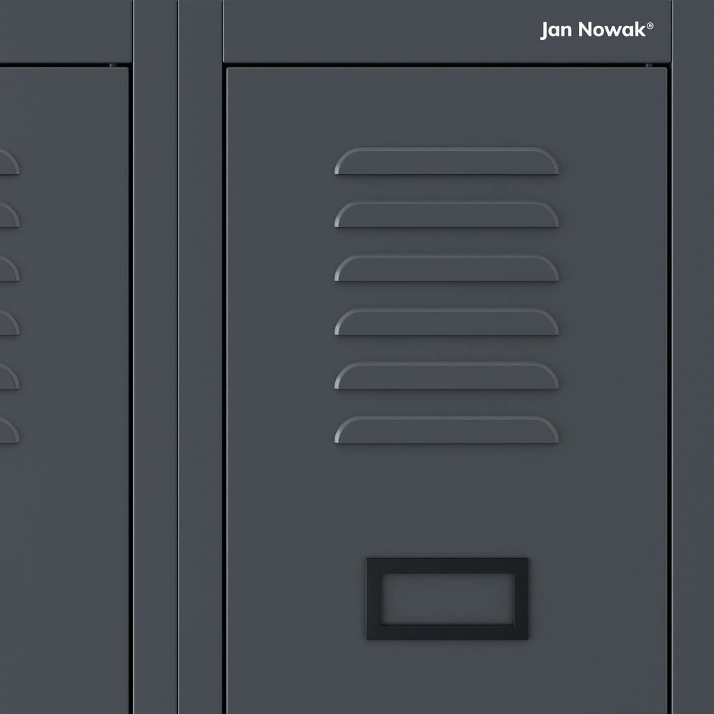 Pléh öltözőszekrény talpazaton, négymodulos, polcokkal KACPER II, 600 x 1800 x 500 mm, antracit
