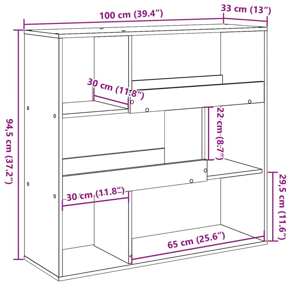 fekete szerelt fa térelválasztó 100 x 33 x 94,5 cm