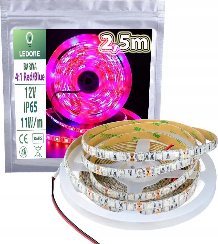 Led szalag SMD5050 vízálló IP65 4:1 növényi növekedés grow 2,5m
