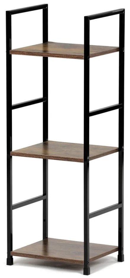 Könyvespolc, 3 polc, vintage fa dekor, MDF, fekete lakk