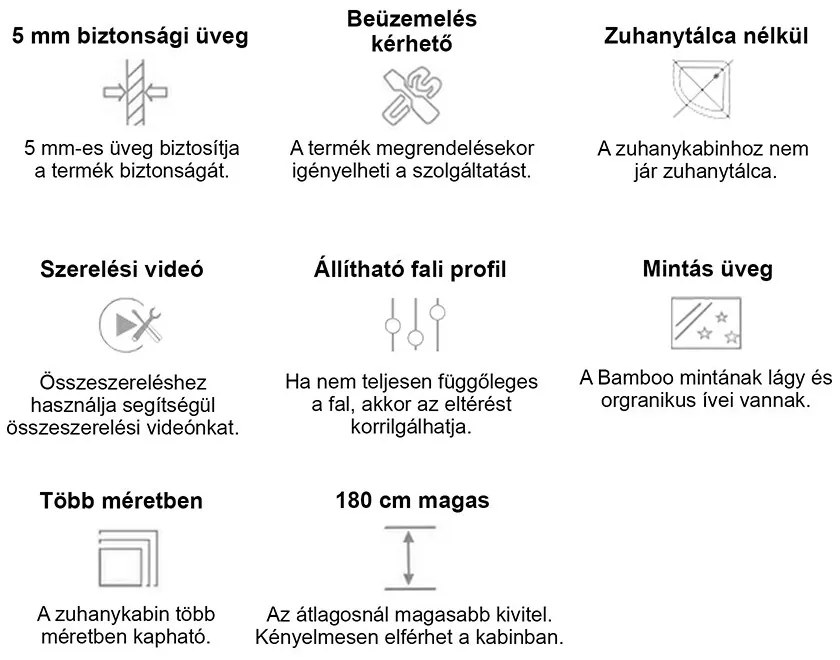 Spirit Bamboo 90x90 cm íves zuhanykabin zuhanytálca nélkül