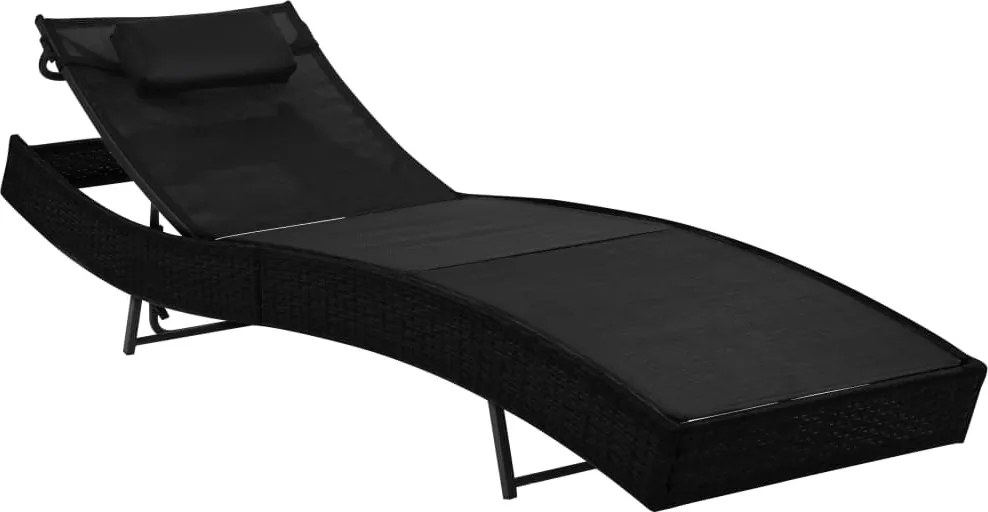 vidaXL fekete polyrattan napozóágy párnával