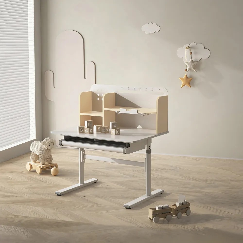 Növekvő íróasztal, természetes/fehér, ADAN