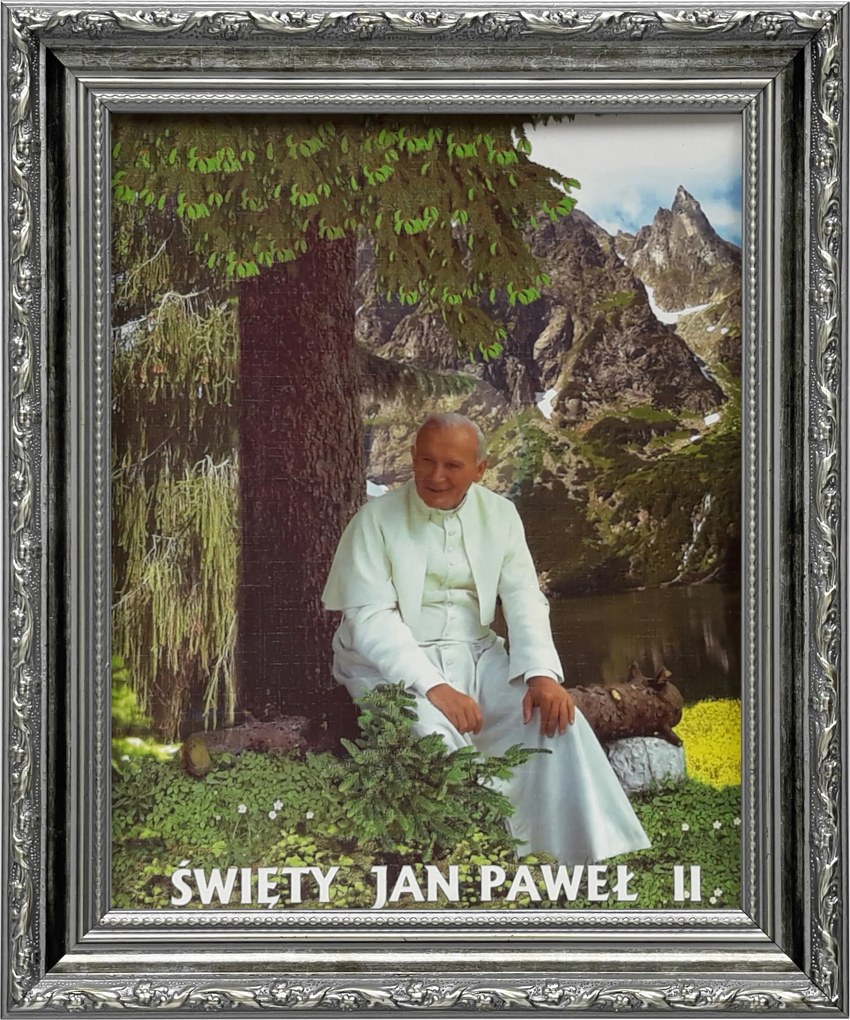 Vászonkép 31x26 Szent II. János Pál Pápa Ezüst Díszített Keret