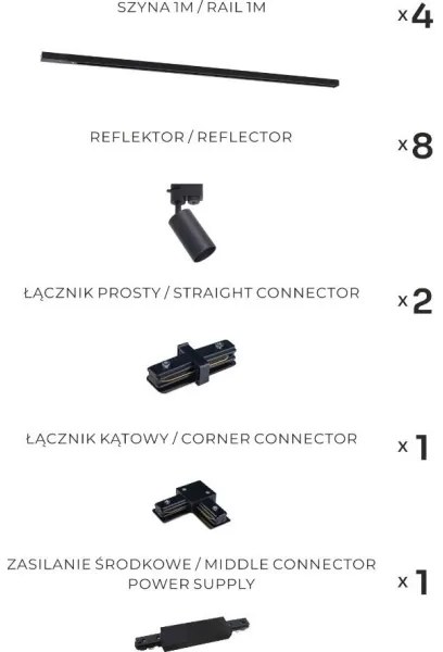 Zuma Line 3581 - Irányítható spotlámpa a TUBE sínes rendszerhez 8xGU10/35W/230V, fekete