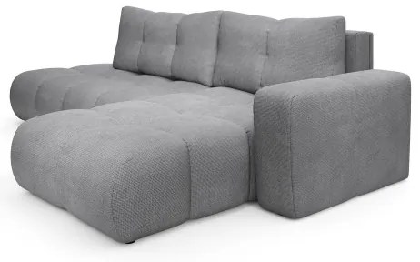 Ággyá alakítható kárpitozott L-alakú sarokülőgarnitúra ALMADA, jobb oldali, tárolóval, szürke