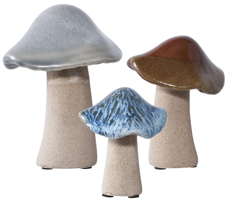 Asztali dekoráció Gomba, kerámia, zöld, barna, kék, 3 db