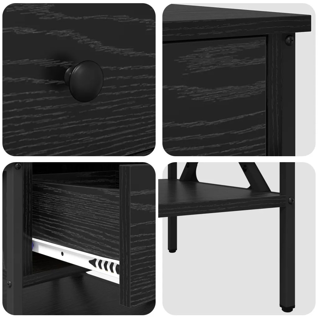 2 db fekete tölgy éjjeli asztal 40x42x45 cm MDF