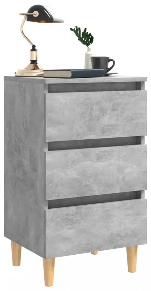2 db betonszürke éjjeliszekrény tömör fa lábakkal 40x35x69 cm