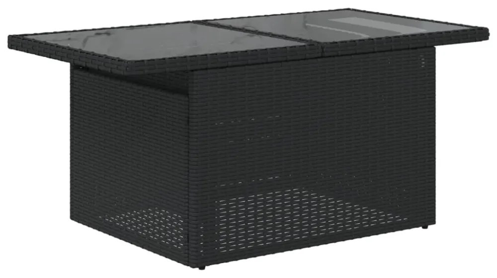 fekete polyrattan üveglapos kerti asztal 100 x 55 x 73 cm