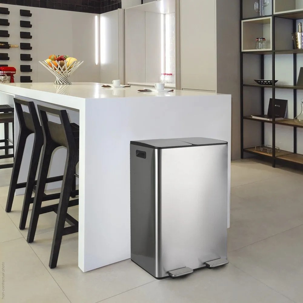 Matt ezüstszínű acél szelektív pedálos szemetes 2x30 l Aliya – Spirella