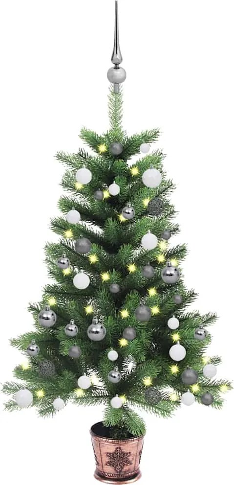 vidaXL zöld megvilágított műkarácsonyfa gömb szettel 90 cm