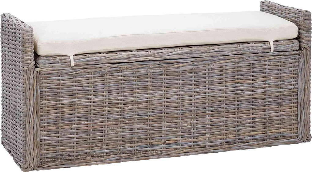 vidaXL Tárolópad párnával tárolóval Szürke 110 x 40 x 50 cm Rattan