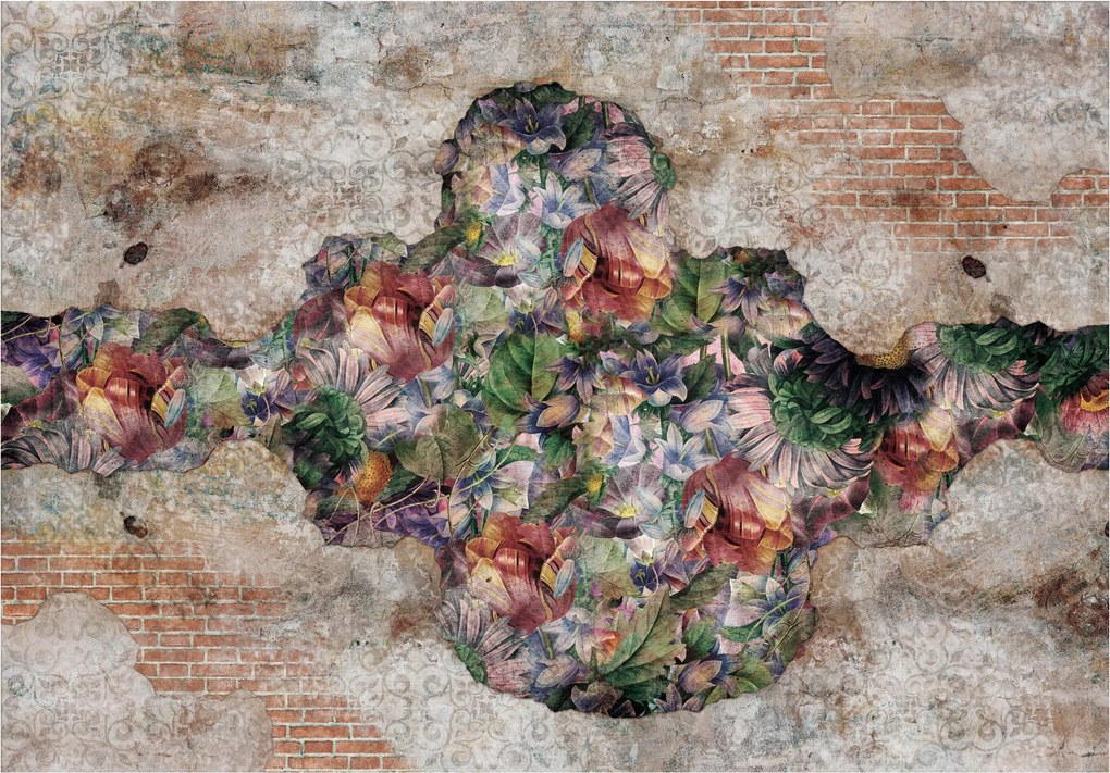 Fotótapéta Tégla virágokkal Loft Vintage Ipari Rusztikus 400x280 +ragasztó