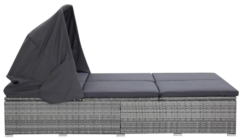 Kétszemélyes szürke polyrattan napozóágy párnával