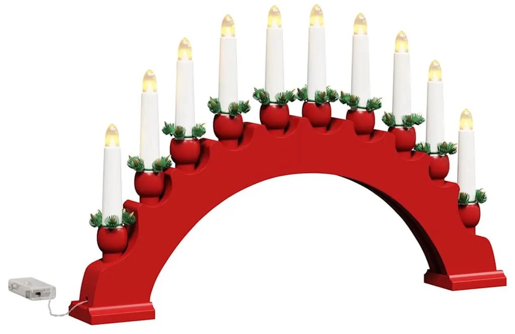Karácsonyi gyertyatartó ív 10 LED gyertyával Piros