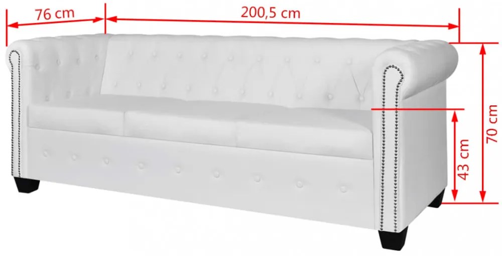 3 személyes fehér műbőr Chesterfield kanapé