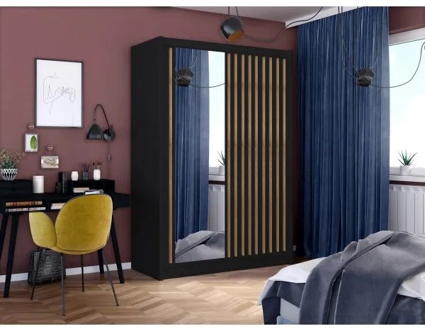 Tükrös gardróbszekrény SANTINO 150x215 cm fekete/craft tölgy