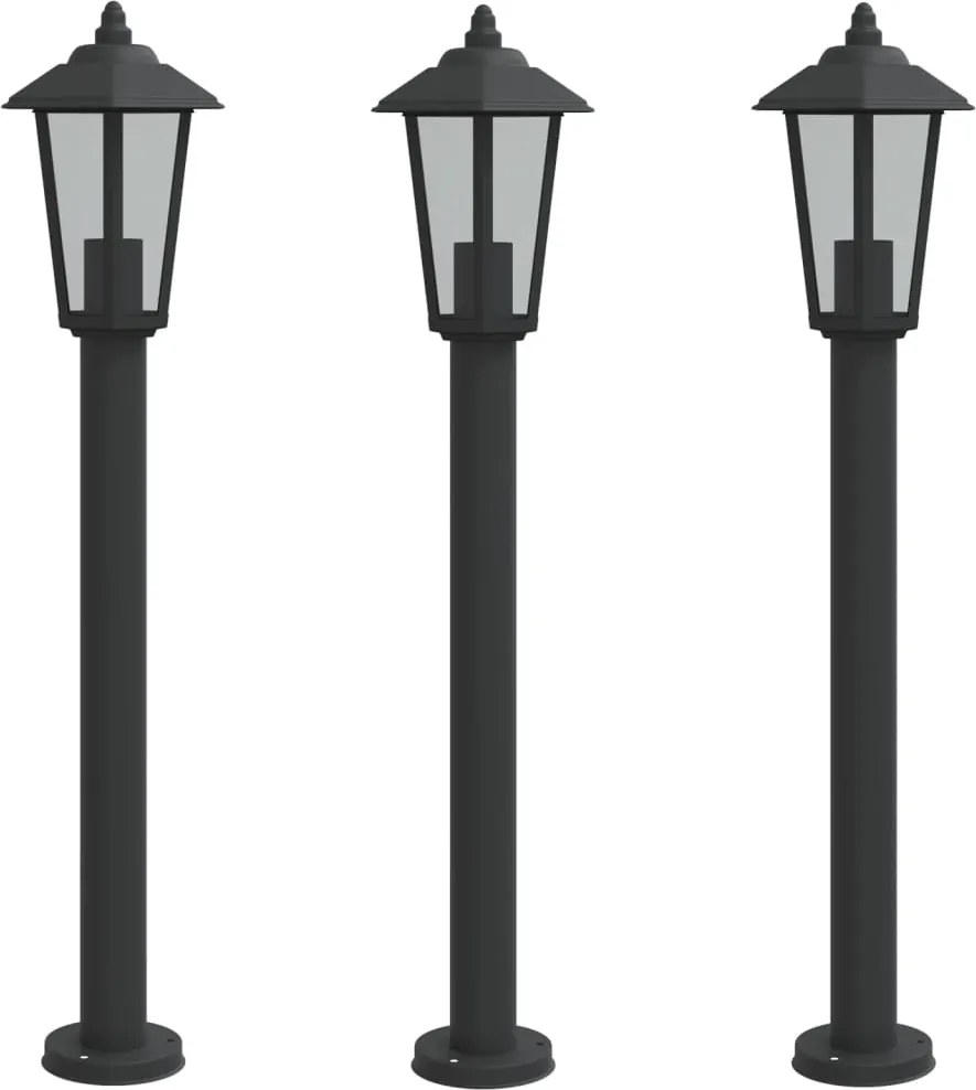 vidaXL 3 db fekete rozsdamentes acél kültéri állólámpa 80 cm