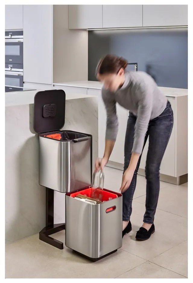 Ezüstszínű acél szelektív szemetes 40 l Totem Compact – Joseph Joseph