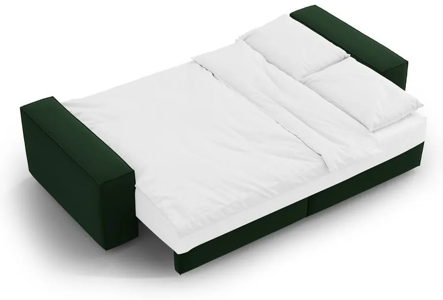 Sötétzöld bársony kinyitható-tárolóhelyes kanapé 247 cm Jodie – Micadoni