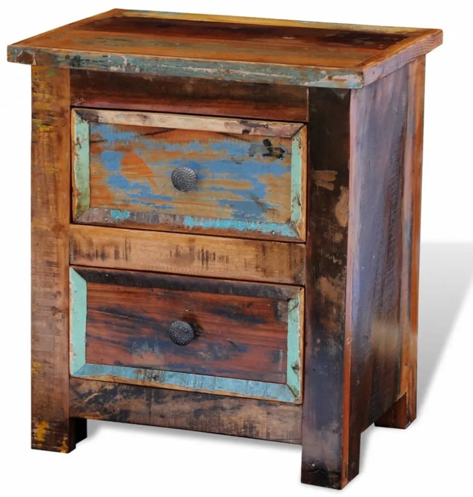 kétfiókos tömör újrahasznosított fa éjjeliszekrény