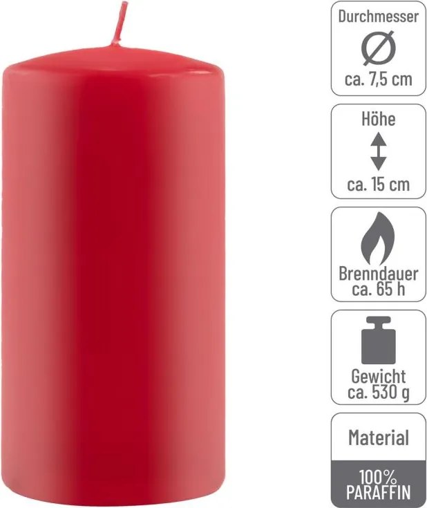 Gyertya készlet 15 cm Ø 7,5 cm 4 db piros