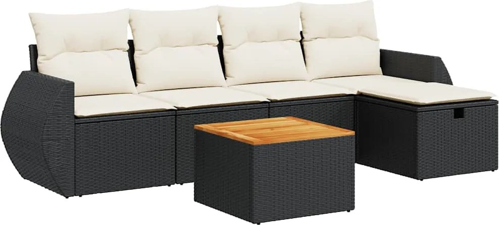 vidaXL 6 részes fekete polyrattan kerti ülőgarnitúra párnákkal