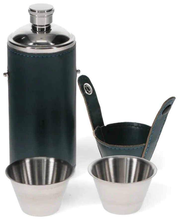 Sötétkék rozsdamentes acél laposüveg és röviditalos pohár készlet 3 db-os 220 ml Spirit of Adventure – Rex London