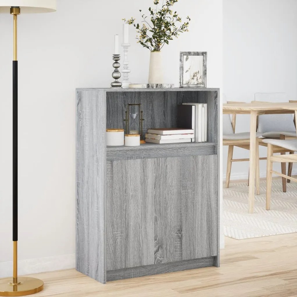 szürke sonoma szerelt fa tálalószekrény LED-del 72x34x100 cm