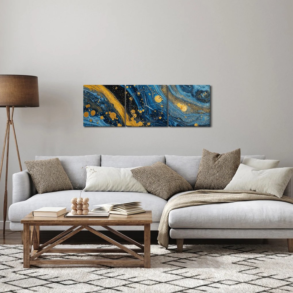 Kép - Kék absztrakció arannyal (órával) (90x30 cm)