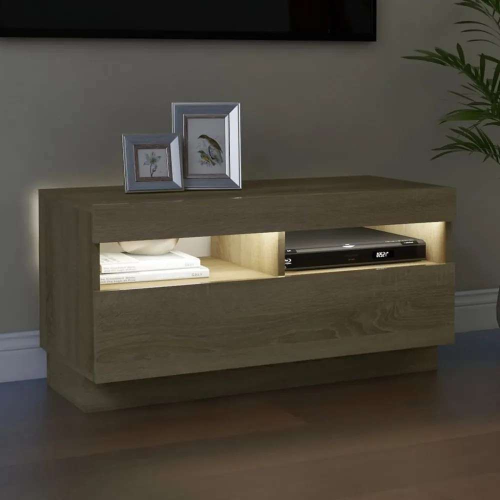 sonoma tölgy színű TV-szekrény LED-lámpákkal 80 x 35 x 40 cm