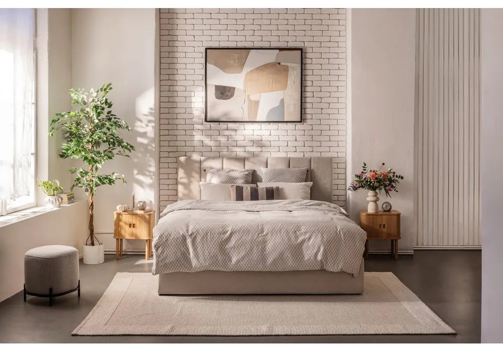 Bézs kárpitozott ágyneműtartós franciaágy ágyráccsal 180x200 cm Thessa Bold Line – Bonami Selection
