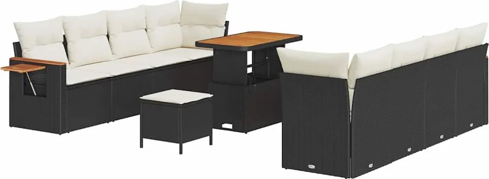 vidaXL Kerti Kanapé Szett párnával 11 pcs Fekete és Krém