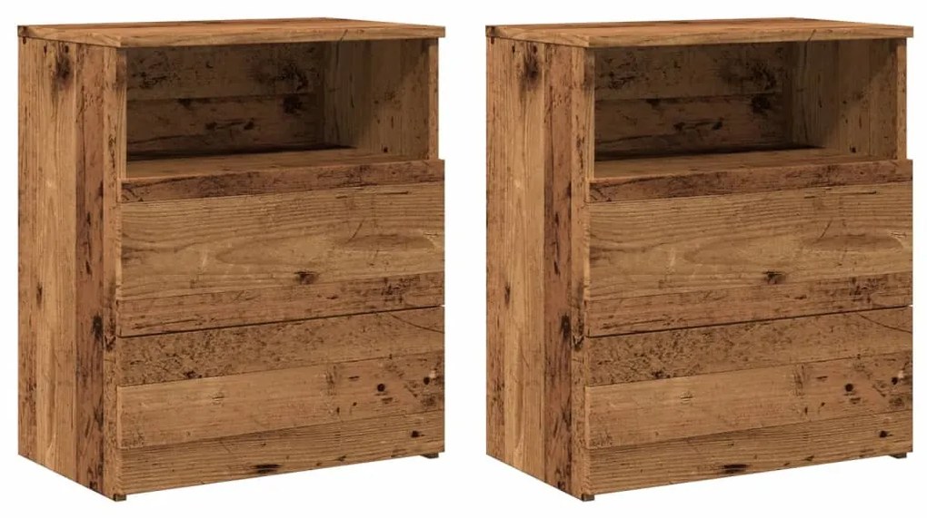 2 db antik fa színű szerelt fa éjjeliszekrény 50 x 32 x 60 cm