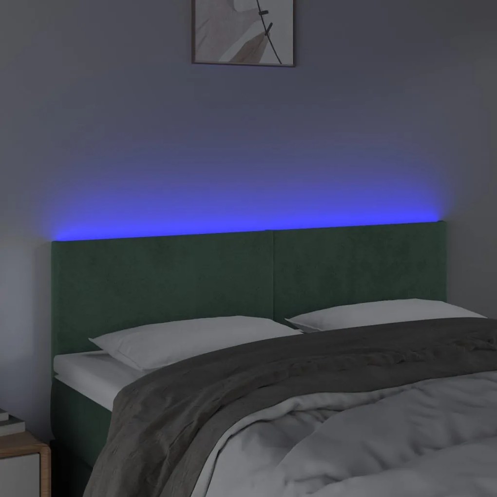 sötétzöld bársony LED-es fejtámla 144x5x78/88 cm