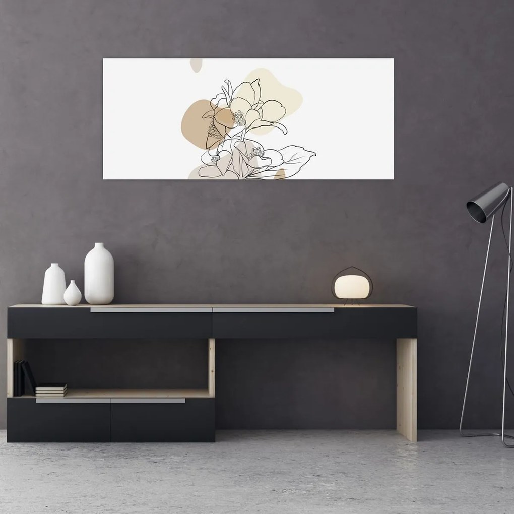 Kép - Bézs virágok pillangóval N⁰1 (120x50 cm)