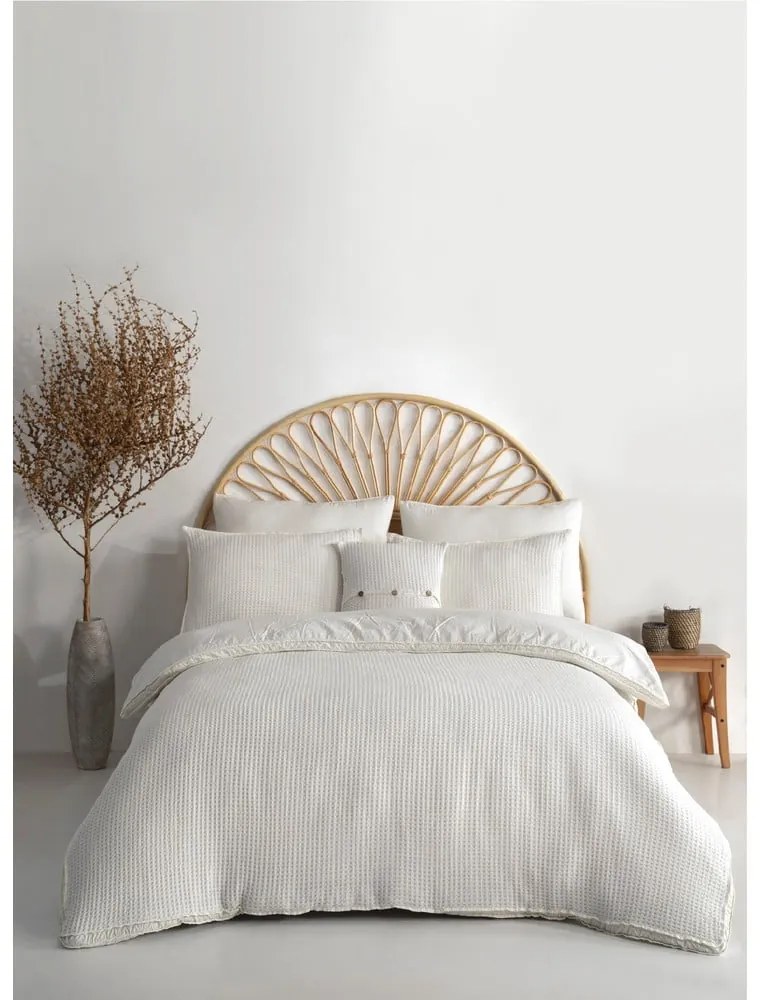 Fehér egyszemélyes renforcé pamut ágyneműhuzat 140x200 cm Waffle Striped – Mila Home Luxury