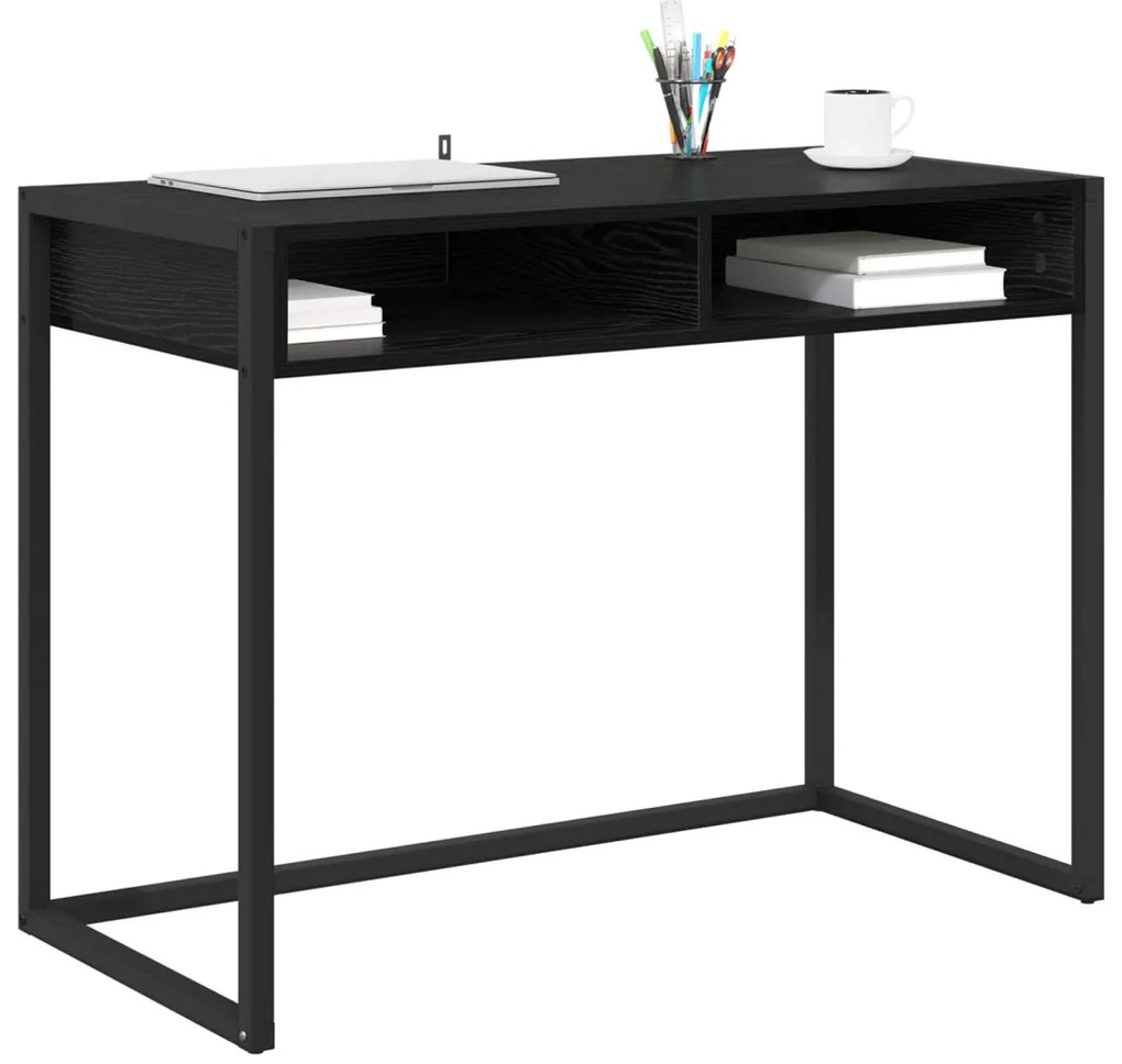 vidaXL Asztal tárolóval Fekete tölgy 100 x 50 x 75 cm Faanyag