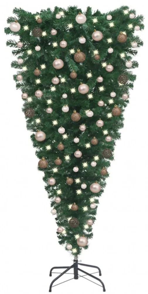 vidaXL fejjel lefelé fordított műkarácsonyfa LED-del/gömbbel 240 cm