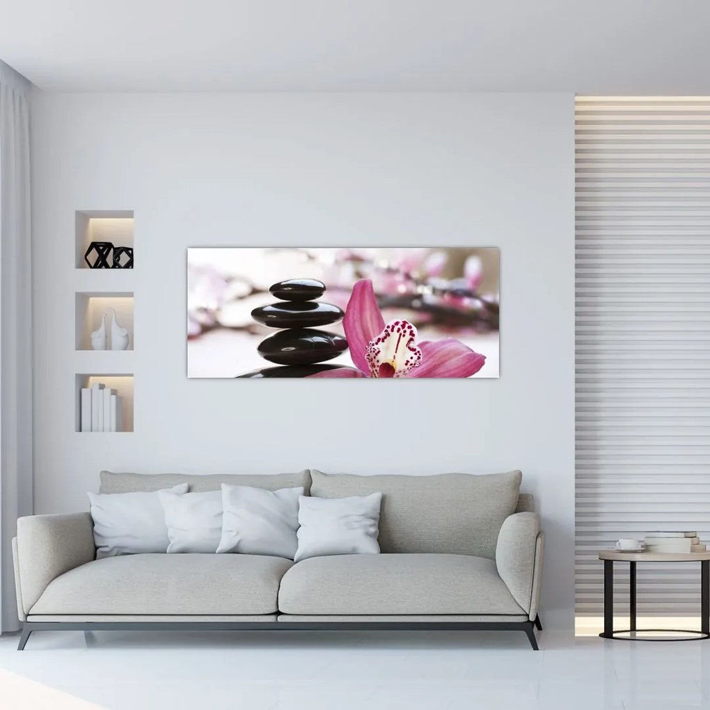 Masszázs kövek és orchideák képe (120x50 cm)