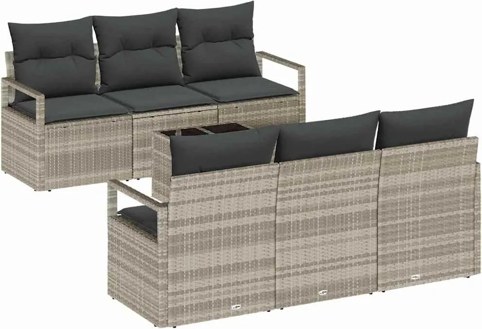 vidaXL Kanapé Szett 7 pcs Világosszürke polirattan